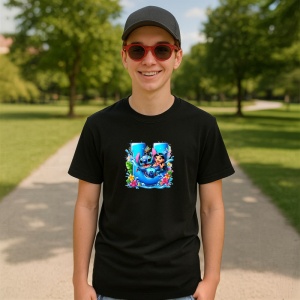 Tricou Alfabet Litera U cu Lilo si Stitch albastru, veselie mare, Mare, Negru, Unisex Dama si Barbat | Copii - Img 7