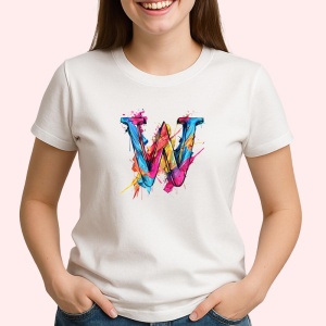 Tricou Alfabet Litera W cu graffiti, design exploziv, arta urbana, Alb, Unisex Dama si Barbat | Copii