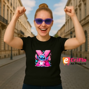 Tricou Alfabet Litera X cu Stitch Roz fericit, explozie de culori, Negru, Unisex Dama si Barbat | Copii - Img 3
