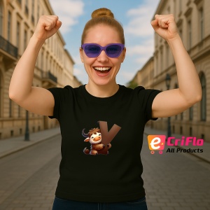 Tricou Alfabet Litera Y cu animal Yak Bivol, Negru, Unisex Dama si Barbat | Copii - Img 3