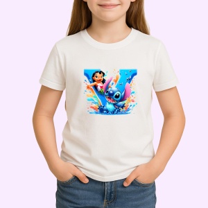 Tricou Alfabet Litera Y cu Lilo si Stitch albastru, veselie mare, Alb, Unisex Dama si Barbat | Copii - Img 2