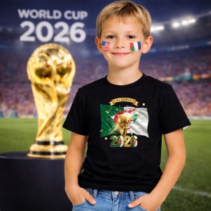 Tricou Algeria World Cup 2026 Fifa V2, din bumbac 100%, tricou negru, Copii | Dama | Barbat - Img 5