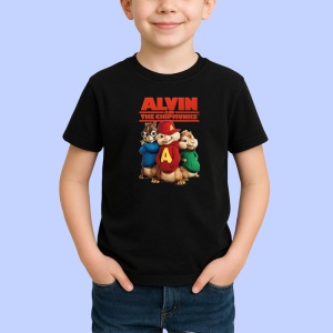 Tricou Alvin si veveritele personajele principale Alvin Simon si Theodore stau impreuna, Copii | Dama | Barbat , tricou negru - Img 2