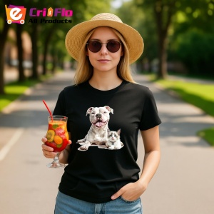 Tricou American Pitbull Terrier si pisica Ragdoll prieteni adorabili pe fundal albastru Copii | Dama | Barbat, negru - Img 10