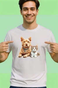 Tricou American Staffordshire Terrier si pisica gri tabby Copii | Dama | Barbat Barbat - Img 2