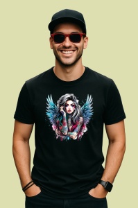 Tricou Angel wings tattoo girl looking away, fata cu aripi de inger si tatuaj, Copii | Dama | Barbat , tricou negru - Img 3