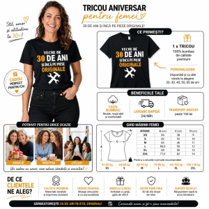 Tricou aniversar femei Veche de ... si inca pe piese originale! - Cadou aniversare - Tricou damă Personalizat - Img 5