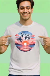 Tricou Apus cu palmieri text sunset chaser atmosfera romantica de vacanta Copii | Dama | Barbat Barbat - Img 2