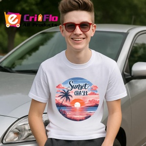 Tricou Apus cu palmieri text sunset chaser atmosfera romantica de vacanta Copii | Dama | Barbat Barbat - Img 6