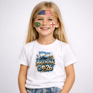 Tricou Argentina World Cup 2026 Fifa, din bumbac 100%, tricou alb, Copii | Dama | Barbat - Img 2
