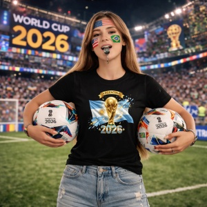 Tricou Argentina World Cup 2026 Fifa V2, din bumbac 100%, tricou negru, Copii | Dama | Barbat - Img 9