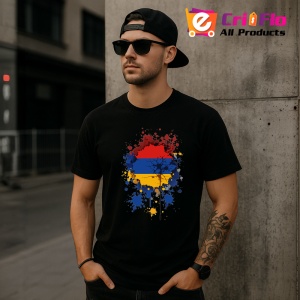 Tricou Armenia Steag Splash Art, Copii | Dama | Barbat, culoare negru - Img 7