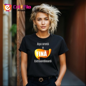 Tricou Asa Arata O Fina Extraordinara Text Portocaliu, din bumbac 100%, tricou negru Dama