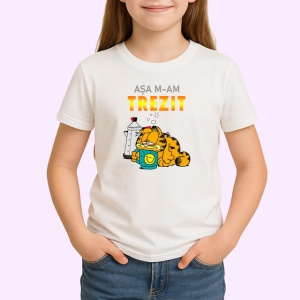 Tricou Asa Mam Trezit Grafic Garfield Amuzant, din bumbac 100% , tricou alb pentru Copii | Dama | Barbat - Img 2