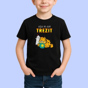 Tricou Asa Mam Trezit Grafic Garfield Amuzant, din bumbac 100%, tricou negru Copii | Dama | Barbat - Img 2