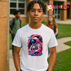 Tricou Astronaut colorat in spatiu cu fum roz albastru Copii | Dama | Barbat - Img 4