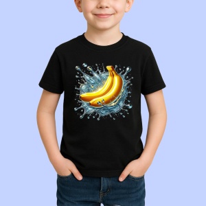 Tricou Banane si val tropical, Fructe, Copii | Dama, culoare negru