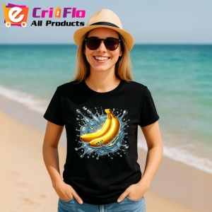 Tricou Banane si val tropical, Fructe, Copii | Dama, culoare negru - Img 11