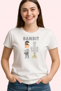 Tricou Bandit Om De Afaceri Sincer Caricatura, din bumbac 100% , tricou alb pentru Dama | Barbat - Img 1