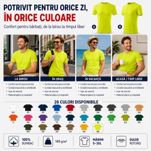 Tricou Bărbat, 100% Bumbac, 145 g/m², Guler Rotund, 26 Culori, Mărimi S–3XL - Img 6