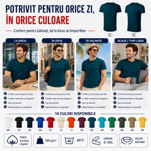 Tricou Bărbat 819 Epic, 100% Bumbac Organic, 160 g/m², Guler Rotund, 14 Culori, Mărimi S–3XL - Img 5