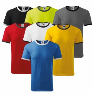 Imagine de prezentare pentru tricou unisex cu contrast la guler si maneci si culorile disponibile rosu, galben, gri, albastru, negru, alb