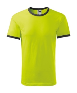 Tricou unisex cu contrast la guler si maneci de culoare galben lime