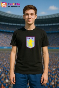 Tricou barbat cu logo stema Aston Villa Anglia , din bumbac 100% - Img 4