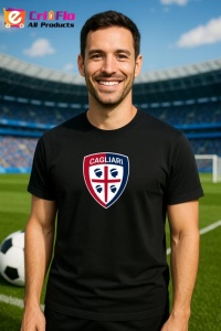 Tricou barbat cu logo stema Cagliari Calcio Italia , din bumbac 100% - Img 5