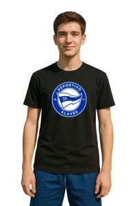 Tricou barbat cu logo stema Deportivo Alaves Spania , din bumbac 100%