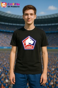 Tricou barbat cu logo stema Lille LOSC Franta , din bumbac 100%