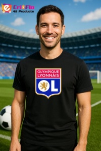 Tricou barbat cu logo stema Olympique Lyonnais Franta , din bumbac 100% - Img 5