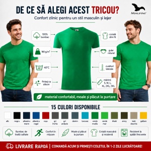 Tricou Bărbat Malfini Viper 143, 100% Bumbac, 180 g/m², Guler Rotund, Croială Slim Fit, 15 Culori Disponibile, Mărimi S 3XL - Img 2