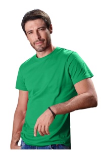 Tricou barbat Simplu basic verde mediu purtat de un bărbat frumos si tanar