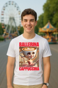 Tricou Barbat Tralalero Tralala cu personajul Ballerina Cappuccina - Italian Brainrot Meme - Img 5
