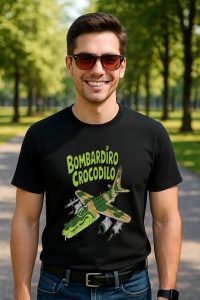 Tricou Barbat Tralalero Tralala cu personajul Bombadiro Crocodilo Meme Crocodilo Funny Italian Brainrot - Img 4