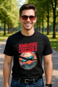 Tricou Barbat Tralalero Tralala cu personajul Bombardiro Bombardino Crocodilo Funny Italian Brainrot Meme (1) - Img 4