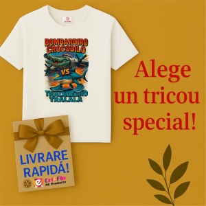 Tricou Barbat Tralalero Tralala cu personajul Bombardiro Crocodilo VS Tralalero Tralala - Italian Brainrot - Img 7