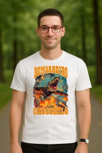 Tricou Barbat Tralalero Tralala cu personajul Bombardiro Crocodilo Funny Brainrot Italian Brainrot Meme - Img 3