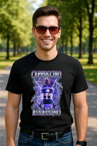 Tricou Barbat Tralalero Tralala cu personajul Italian Brainrot Cappuccino Assassino, Funny Cappuccino Meme - Img 4