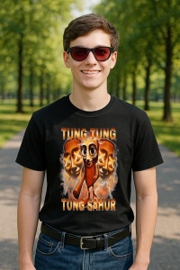 Tricou Barbat Tralalero Tralala cu personajul Tung Tung Tung Sahur Funny Meme Brainrot Humor Gen Z - Img 3