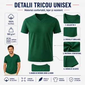 Tricou Bărbat Unisex Malfini 102 cu Guler în V, 100% Bumbac, 160 g/m², Mărimi XS–3XL - Img 9