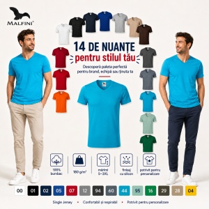 Tricou Bărbați Malfini 146 cu Guler în V, Premium, 100% Bumbac, Slim Fit, 180 g/m², S 3XL, 14 Culori - Img 7