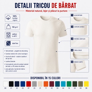 Tricou Bărbați Malfini Native GOTS 173, 100% Bumbac Organic, 150 g/m², Guler Rotund, Label Free, Mărimi S 3XL, 15 Culori - Img 3