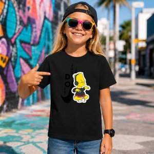 Tricou Bart Simpson Ascultand Muzica Logo Vertical Urban Vibe, din bumbac 100%, tricou negru, Copii | Dama | Barbat - Img 7