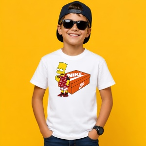 Tricou Bart Simpson Outfit Rosu Pe Cutie Pantofi Urban Streetwear, din bumbac 100% Copii | Dama | Barbat - Img 2