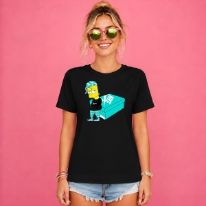 Tricou Bart Simpson Teal Hair Outfit Urban Pe Cutie Turcoaz, din bumbac 100%, tricou negru, Copii | Dama | Barbat