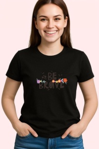 Tricou Be Brave Mesaj Motivational Flori Colorate, din bumbac 100%, tricou negru Copii | Dama | Barbat - Img 3