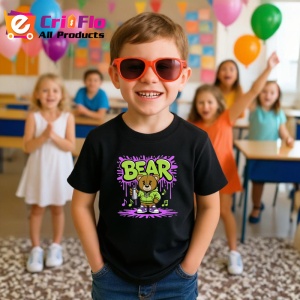 Tricou Bear teddy cu gluga verde si fundal mov Copii | Dama | Barbat, negru