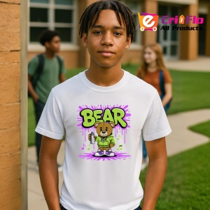 Tricou Bear teddy cu gluga verde si fundal mov Copii | Dama | Barbat Barbat - Img 5